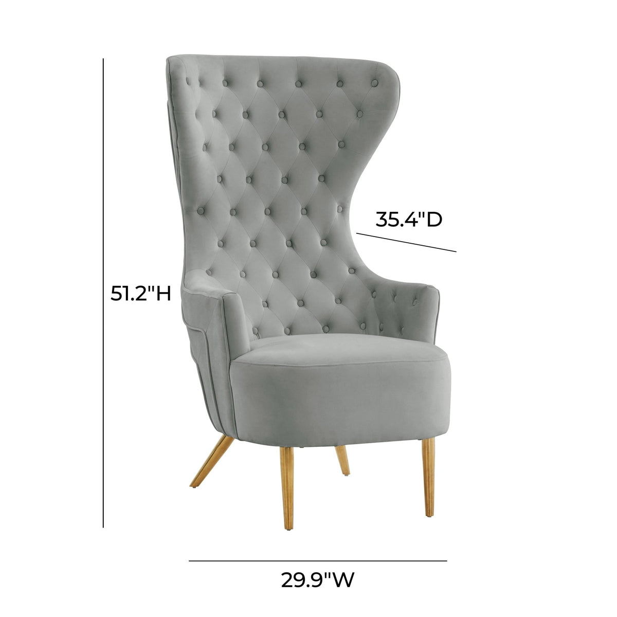 Jezebel Grey Velvet Wingback Chair Chairs| TOV