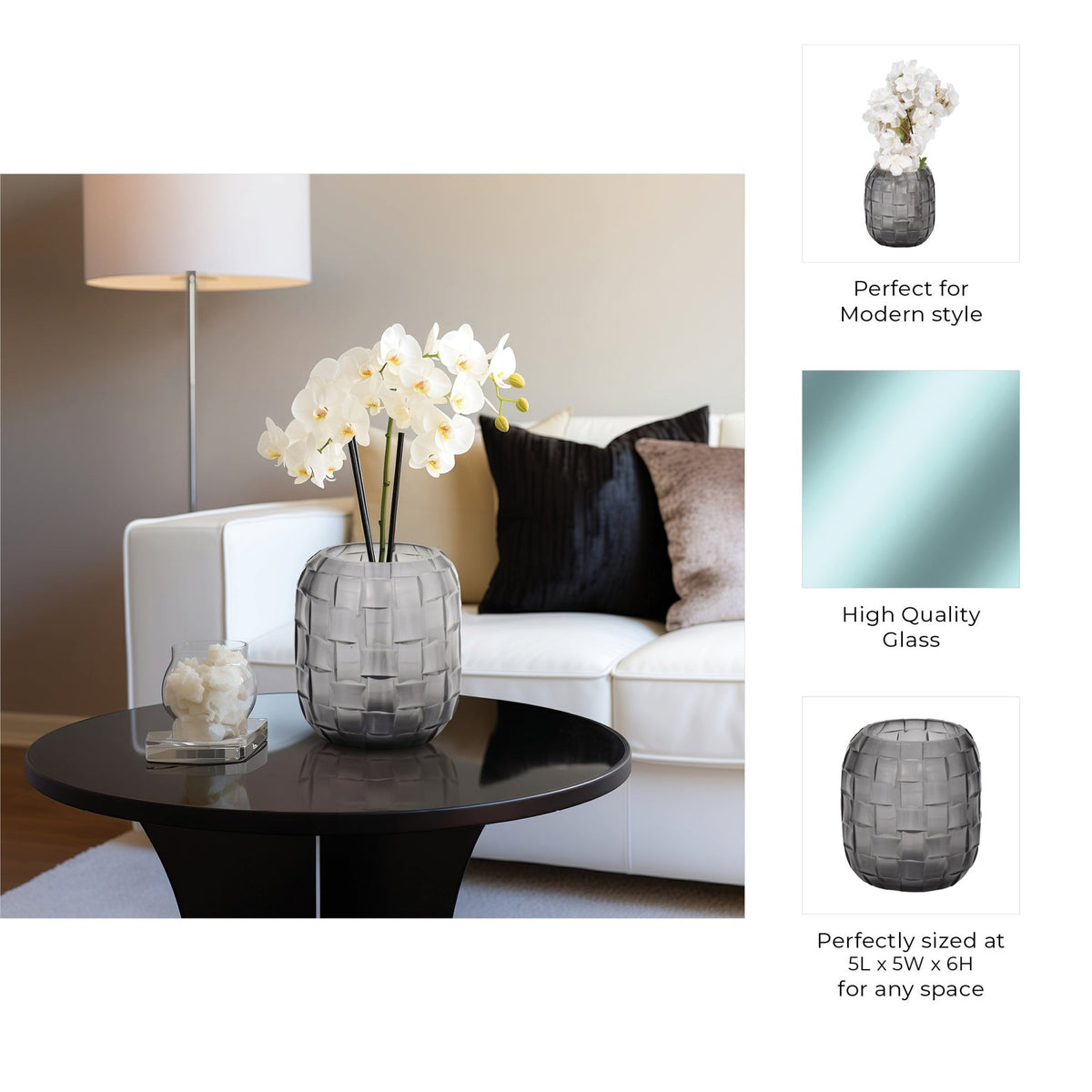 Jordan Glass,Woven Finish Vase, Gray Vases and Jars| Sagebrook Home