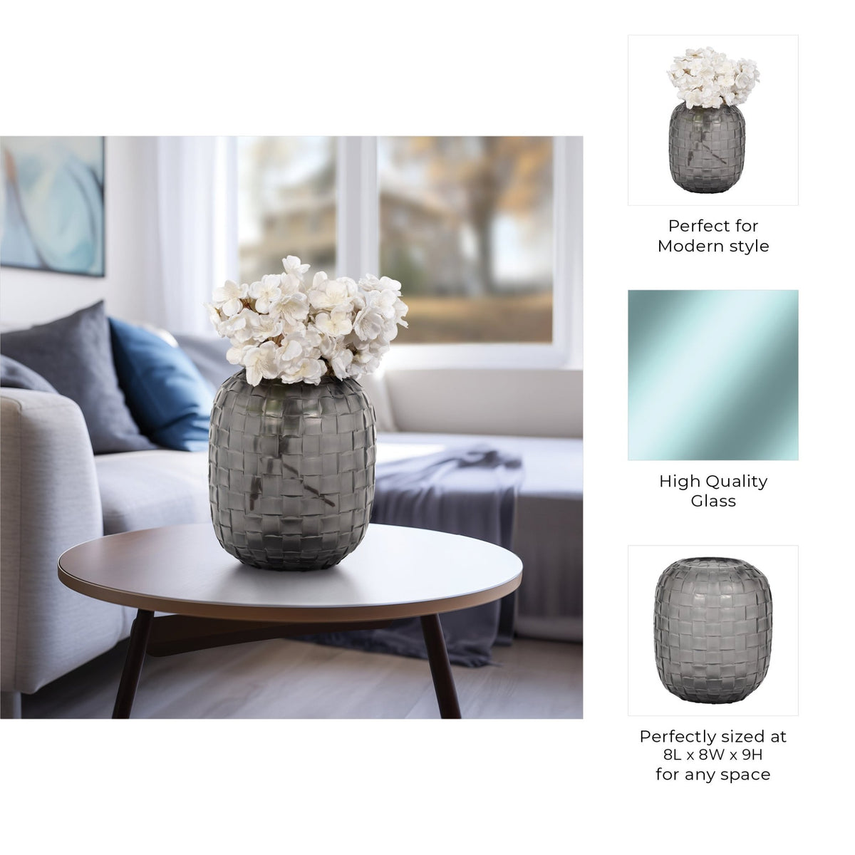 Jordan Glass,Woven Finish Vase, Gray Vases and Jars| Sagebrook Home