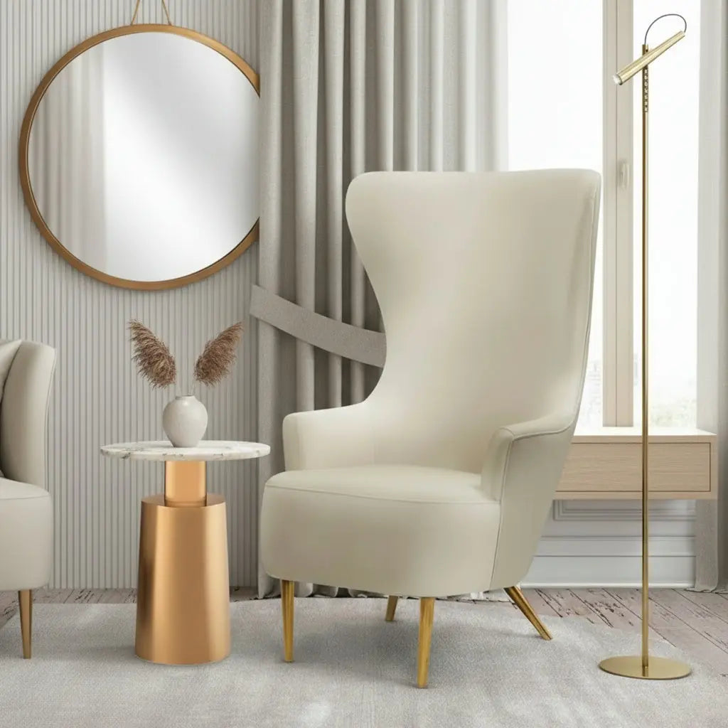 Julia Cream Wingback Velvet Chair Chairs| TOV