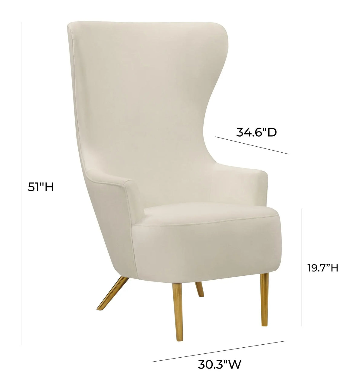Julia Cream Wingback Velvet Chair Chairs| TOV
