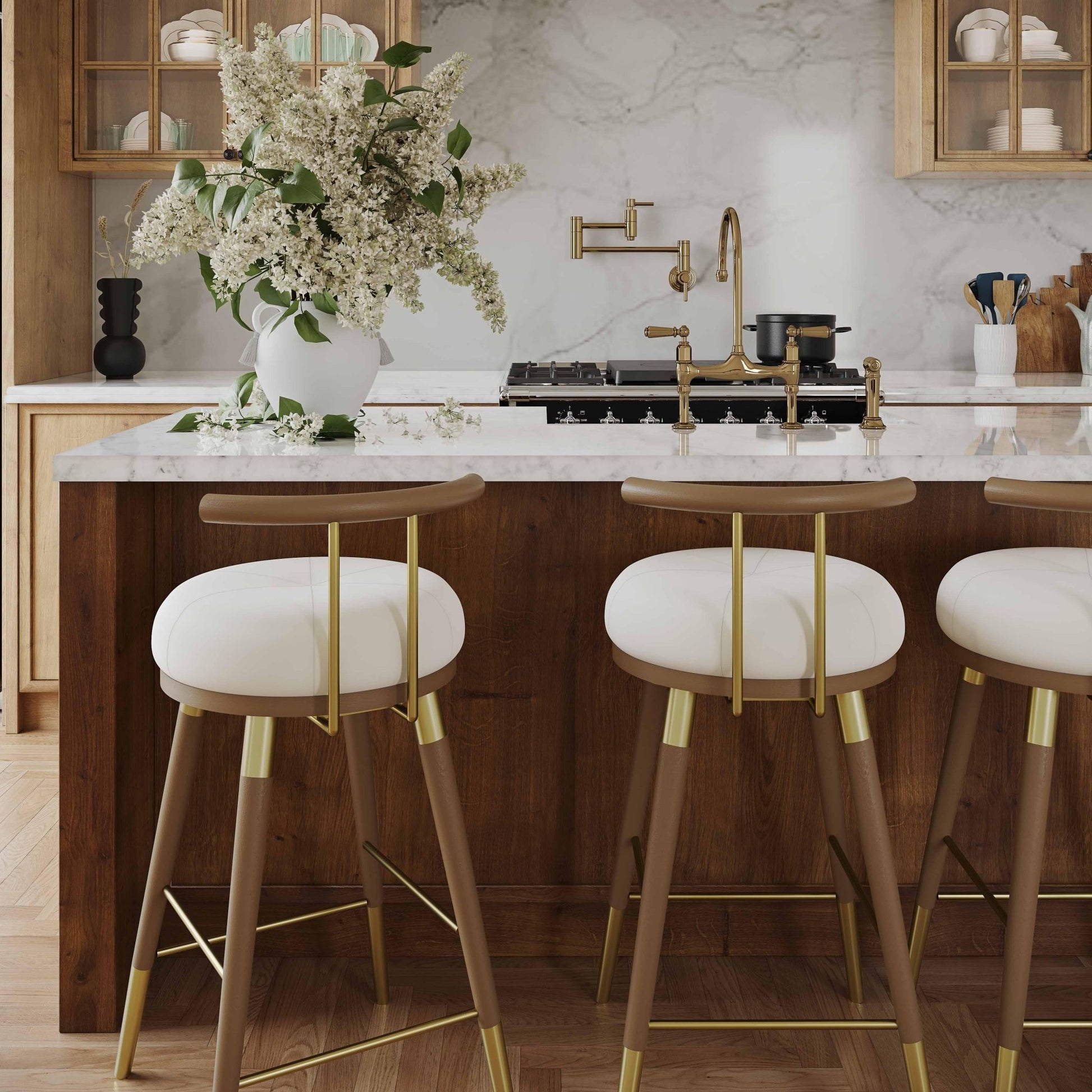Juniper Cream Velvet Barstool Stools| TOV