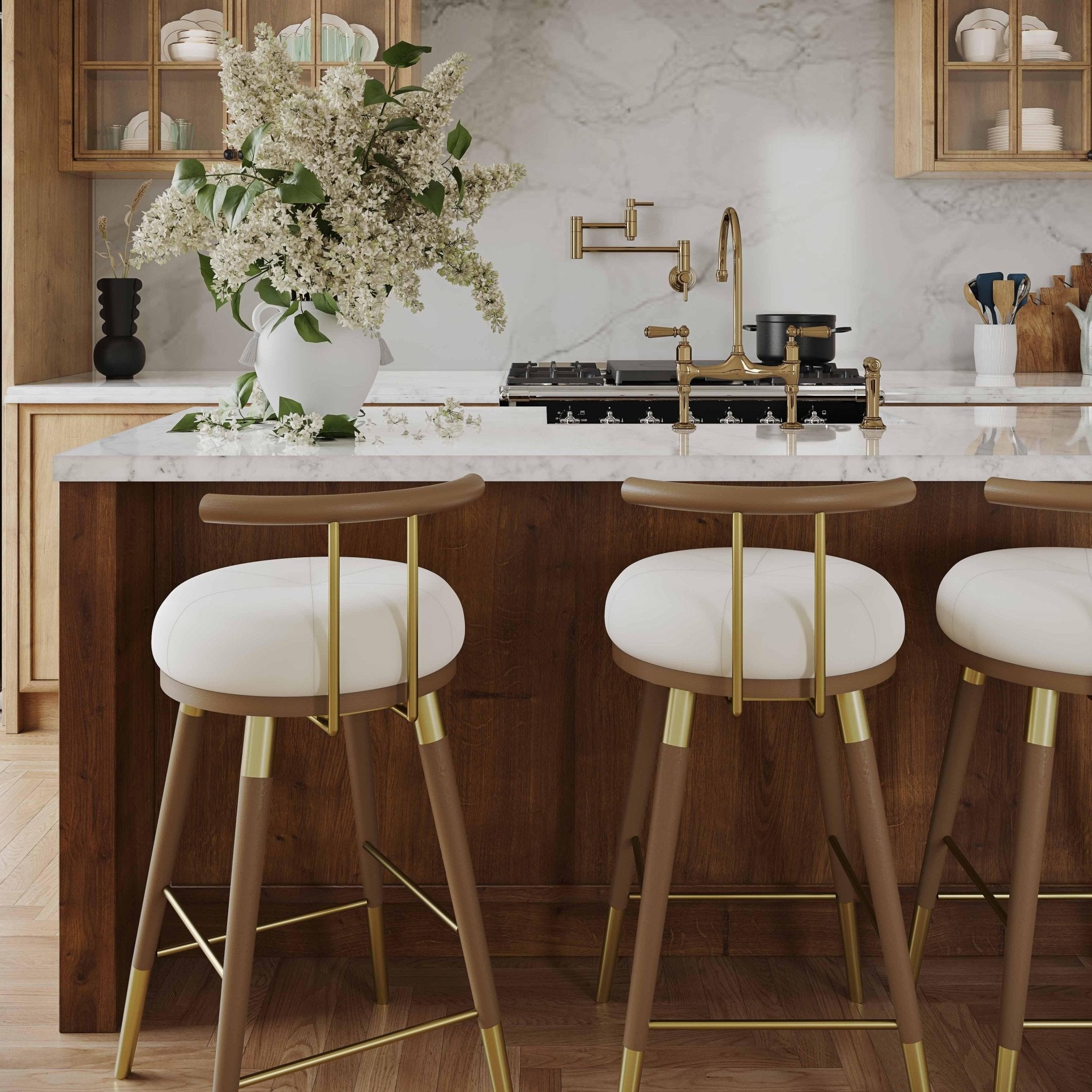 Juniper Cream Velvet Barstool Stools| TOV