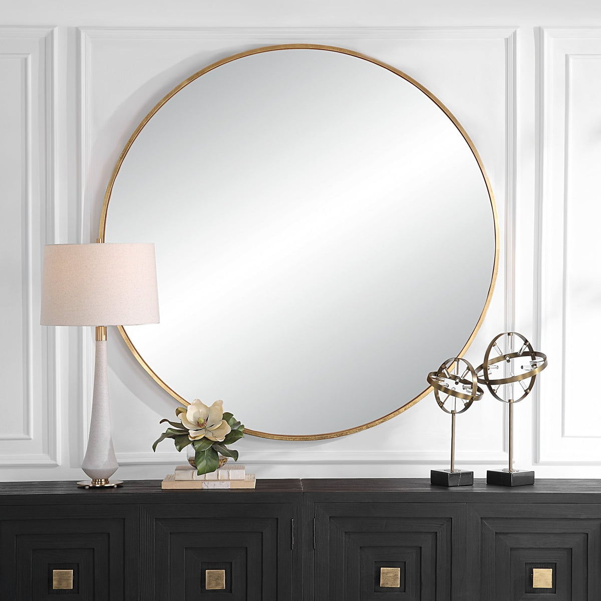 Junius Large Gold Round Mirror Table Decors| Uttermost