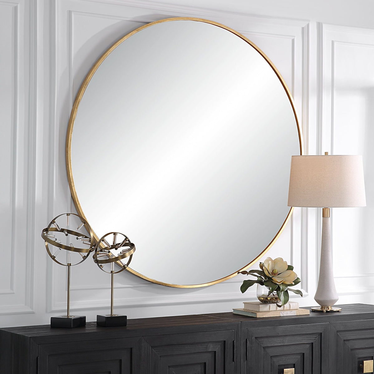 Junius Large Gold Round Mirror Table Decors| Uttermost