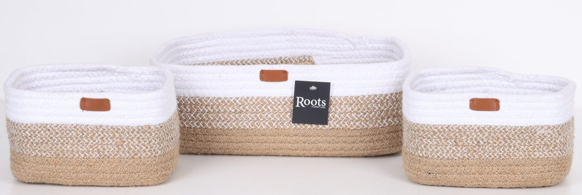JUTE+CTN RECTANGLE ORGANIZER/ WHT+JUTE/ Baskets| Roots Furniture