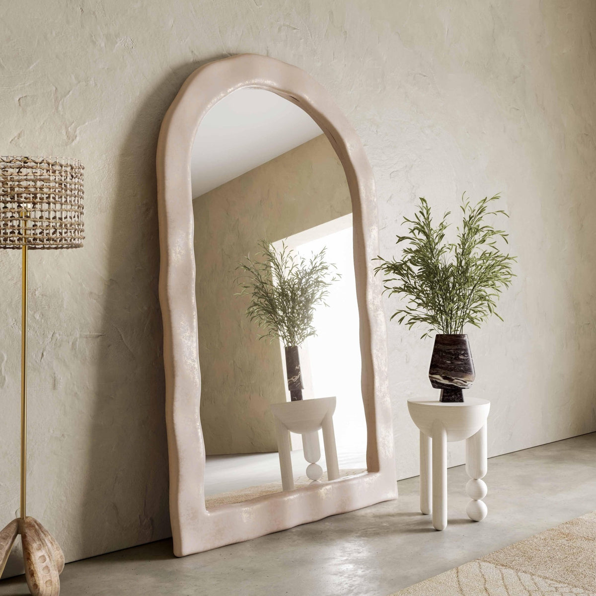 Kaia Cream Textured Floor Mirror Mirrors| TOV