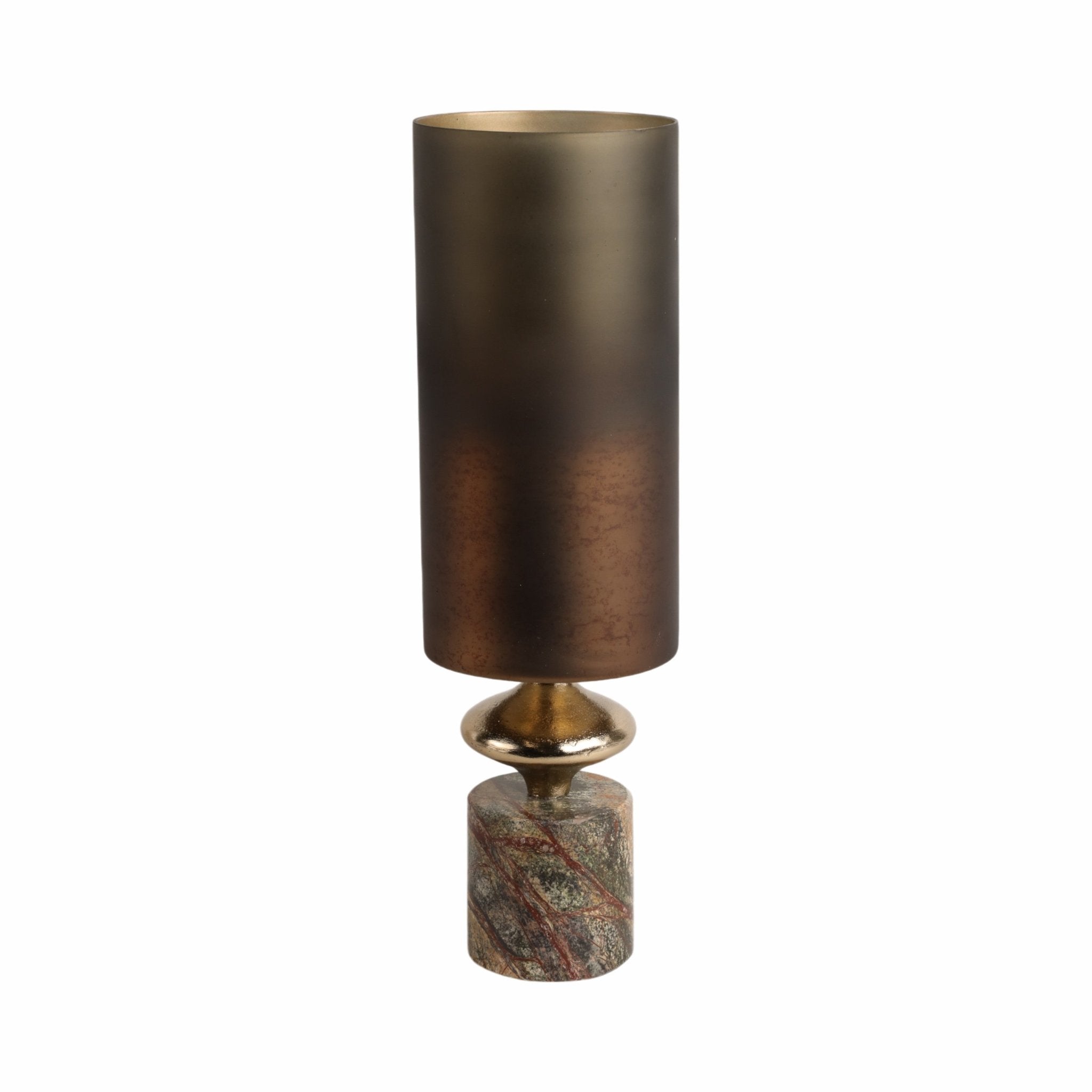 Kano Glass Hurricane W/stone Base, Green Vases and Jars| Sagebrook Home