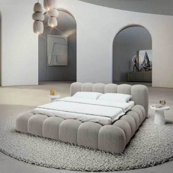 Kayan Gray Bed Chanel Fabric - Supper King Size 180x200 cm Beds| Oak
