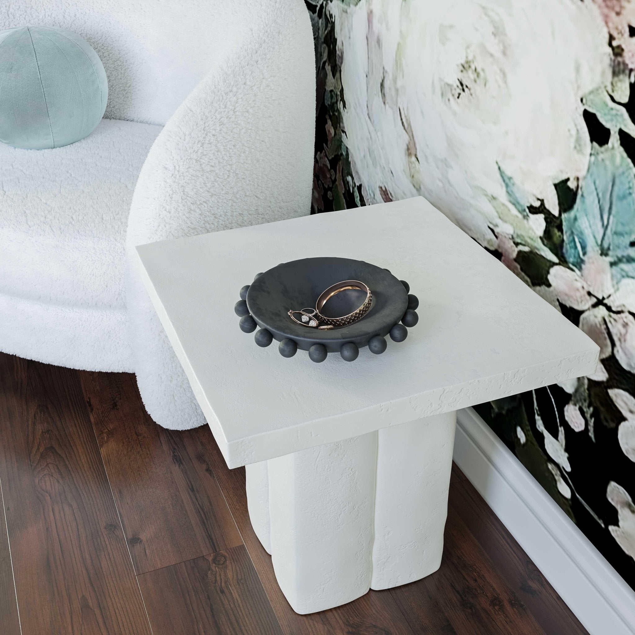 Kayla White Concrete Side Table End Tables| TOV