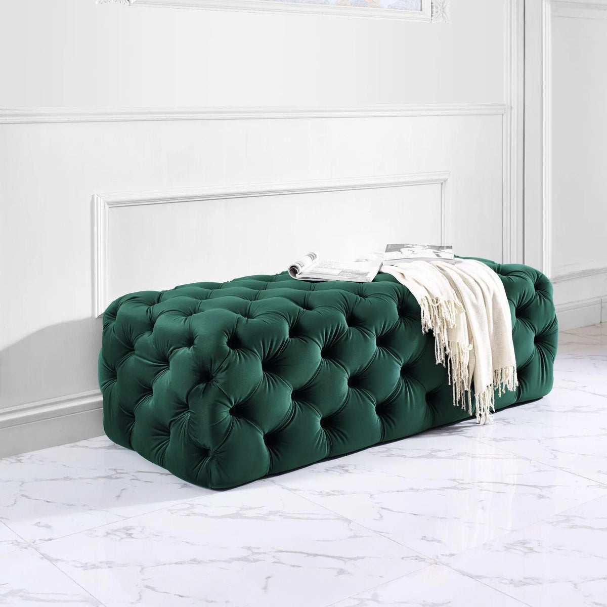 Kaylee Green Velvet Ottoman Ottomans| TOV