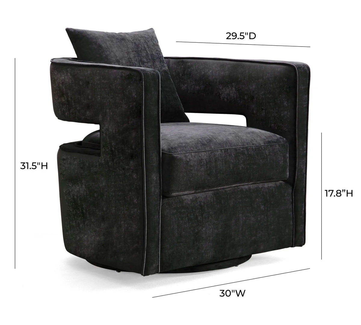 Kennedy Black Textured Velvet Swivel Chair Chairs| TOV