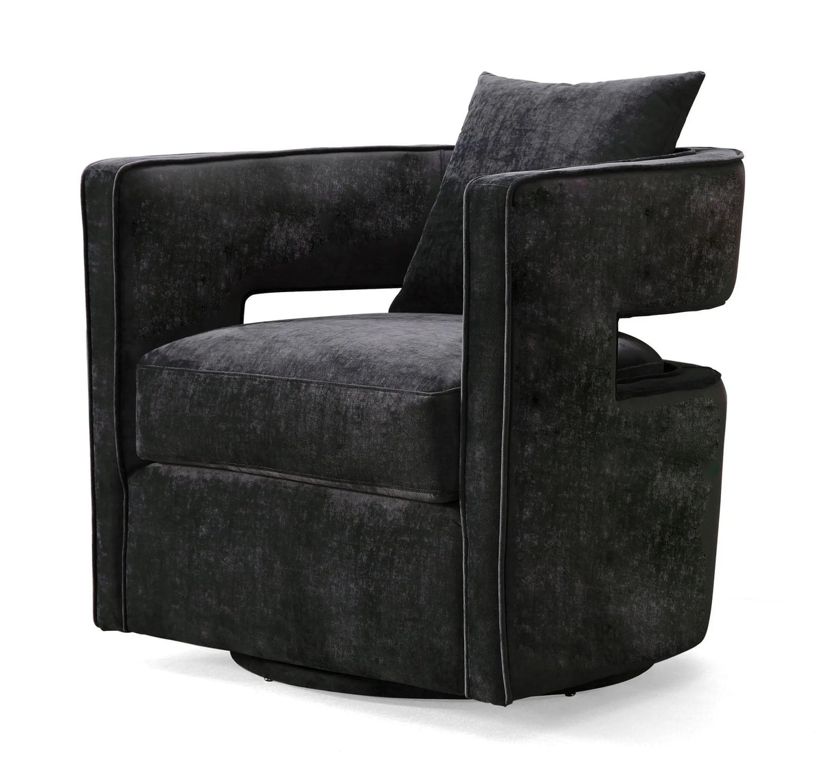 Kennedy Black Textured Velvet Swivel Chair Chairs| TOV