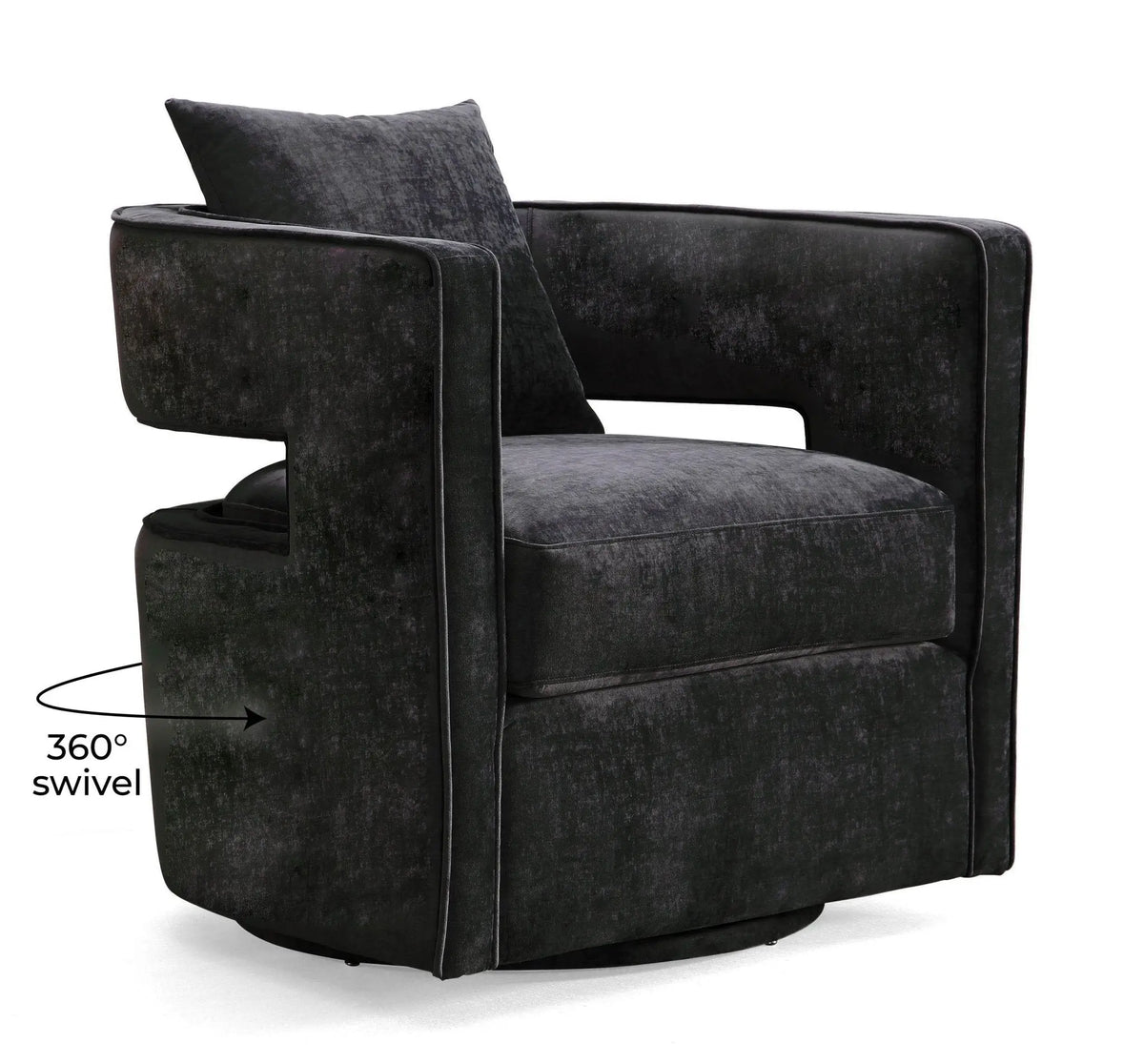 Kennedy Black Textured Velvet Swivel Chair Chairs| TOV