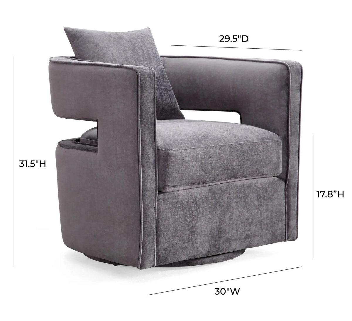 Kennedy Grey Textured Velvet Swivel Chair Chairs| TOV