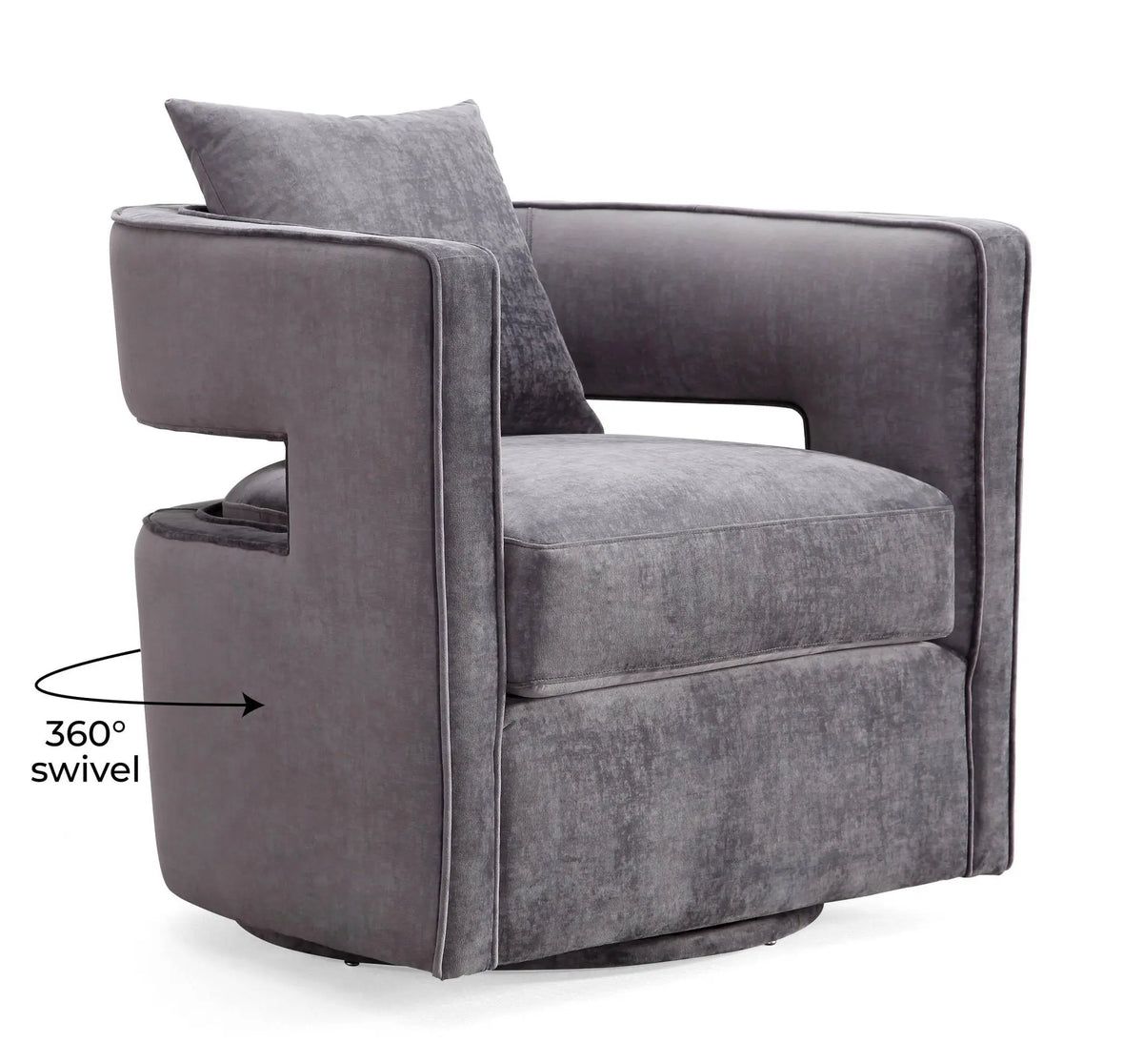 Kennedy Grey Textured Velvet Swivel Chair Chairs| TOV