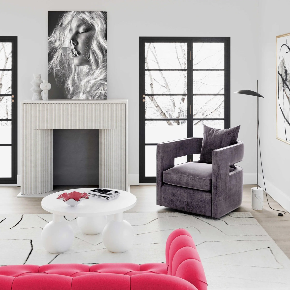 Kennedy Grey Textured Velvet Swivel Chair Chairs| TOV