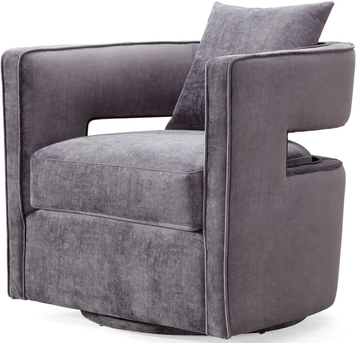 Kennedy Grey Textured Velvet Swivel Chair Chairs| TOV