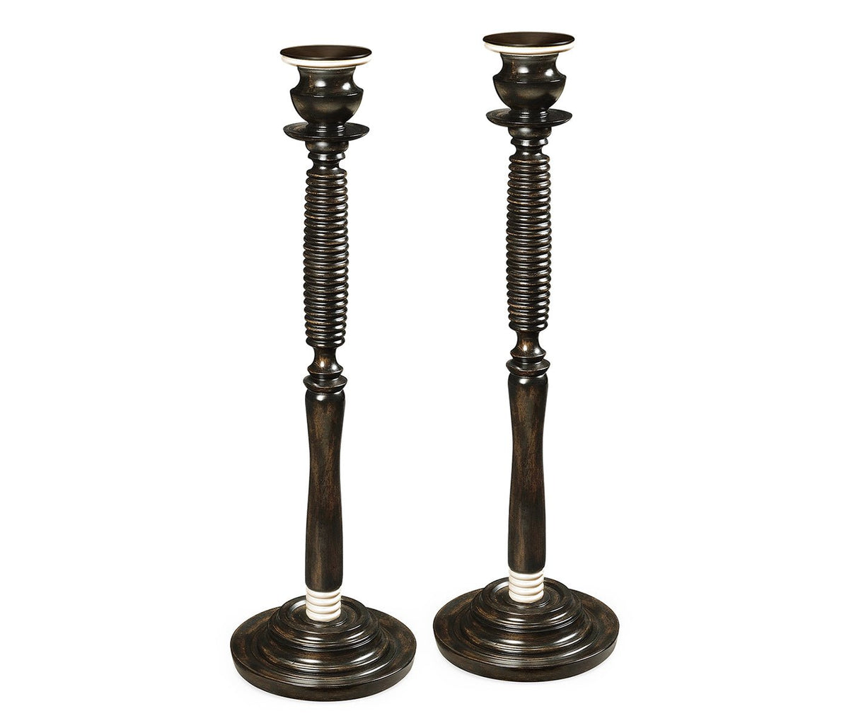 Kensington Collection - A Pair of Charcoal Candlesticks Ground Decors| Jonathan Charles
