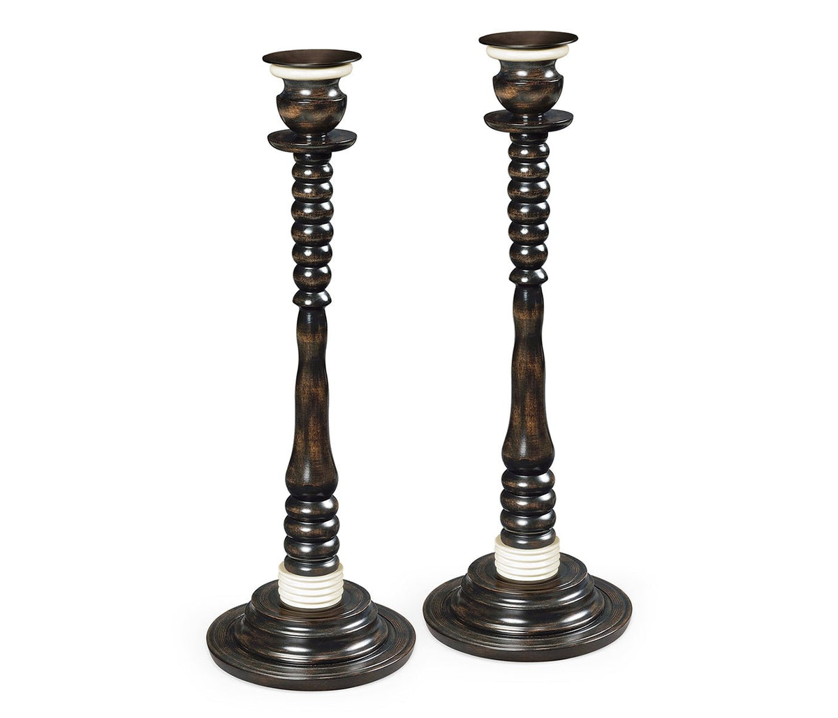 Kensington Collection - A Pair of Charcoal & White Candlesticks Ground Decors| Jonathan Charles