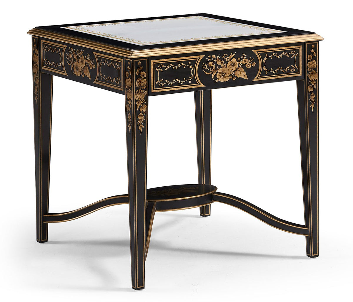 Kensington Collection - Black & Églomisé Square Side Table Accent & End Tables| Jonathan Charles
