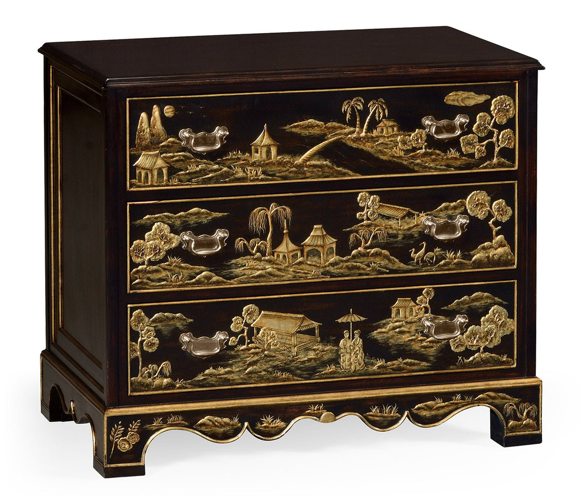 Kensington Collection - Chinoiserie Style Ebonised Bedside Chest of Drawers Cabinets & Chests| Jonathan Charles