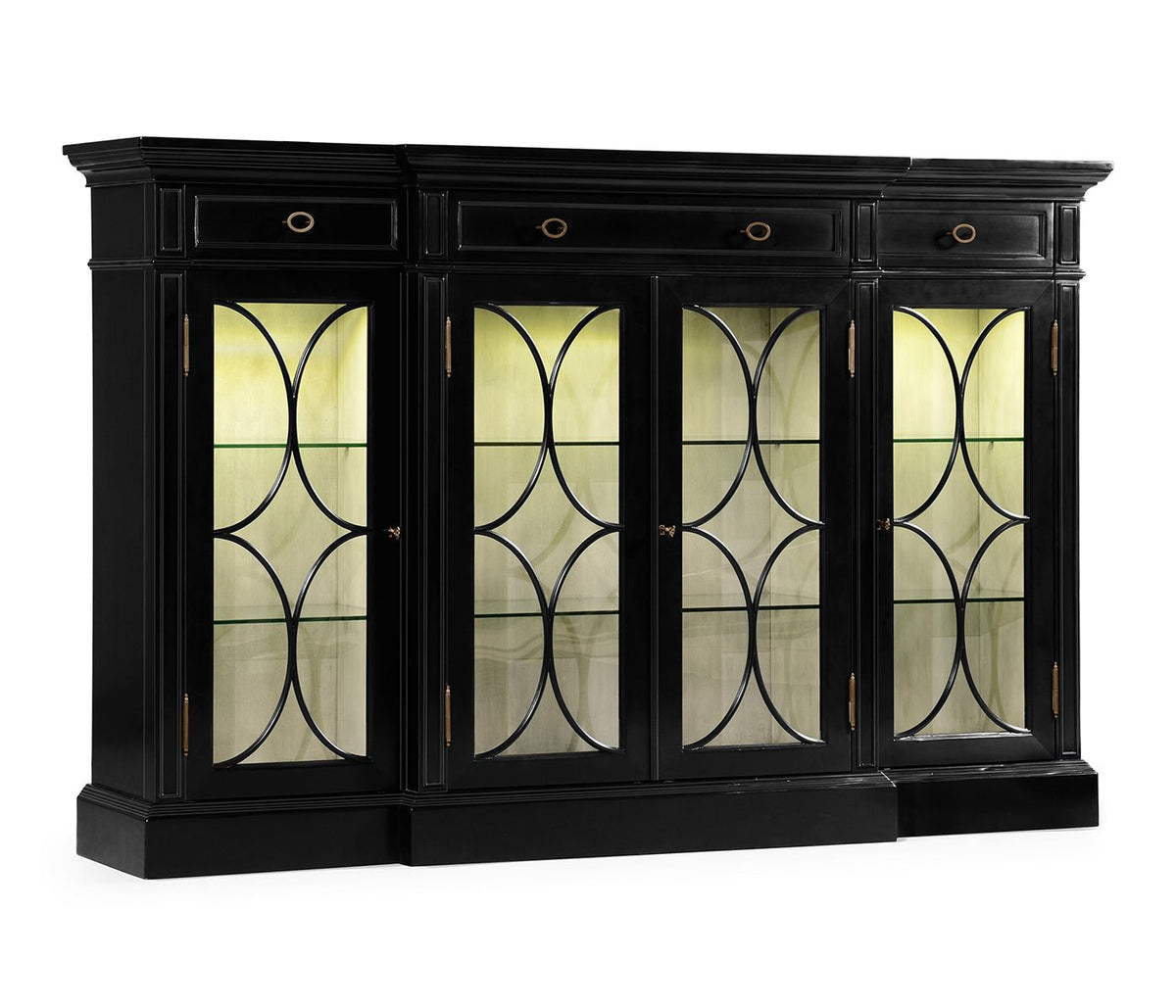 Kensington Collection - Traditional Four Door Breakfront Display Cabinet Cabinets & Chests| Jonathan Charles
