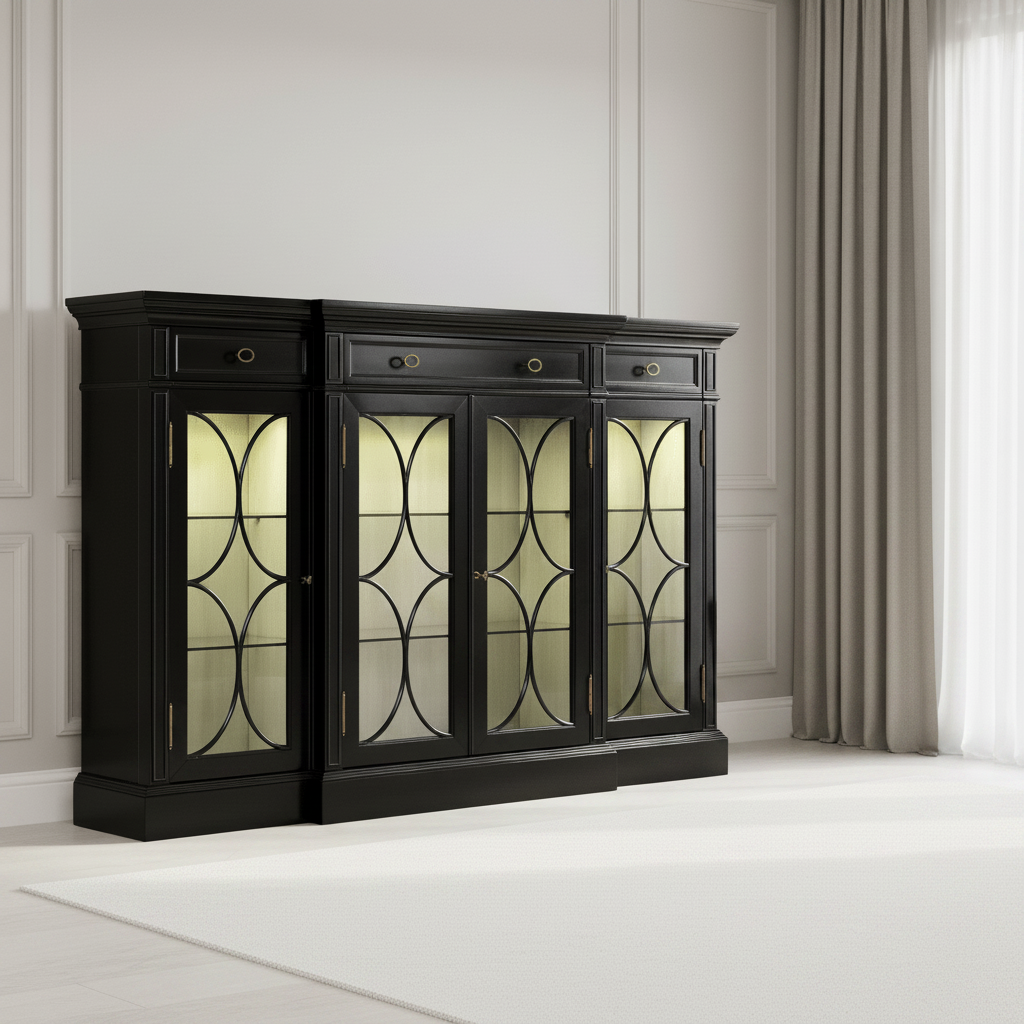 Kensington Collection - Traditional Four Door Breakfront Display Cabinet Cabinets & Chests| Jonathan Charles