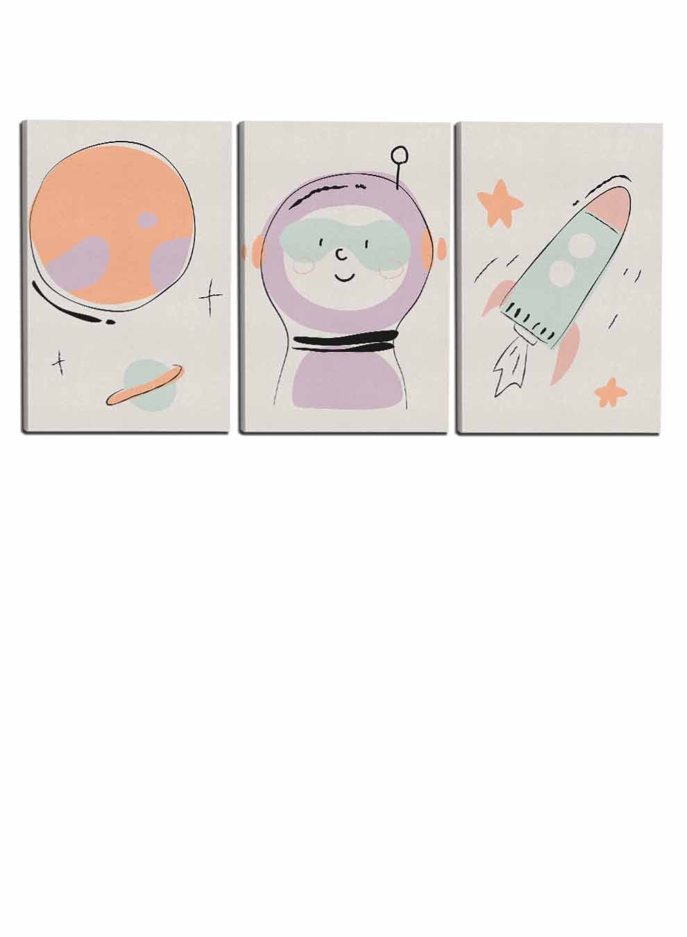 Kids Cute Astronaut Spaceship Stars Paintings(set of 3) Paintings & Pictures| LOWHA