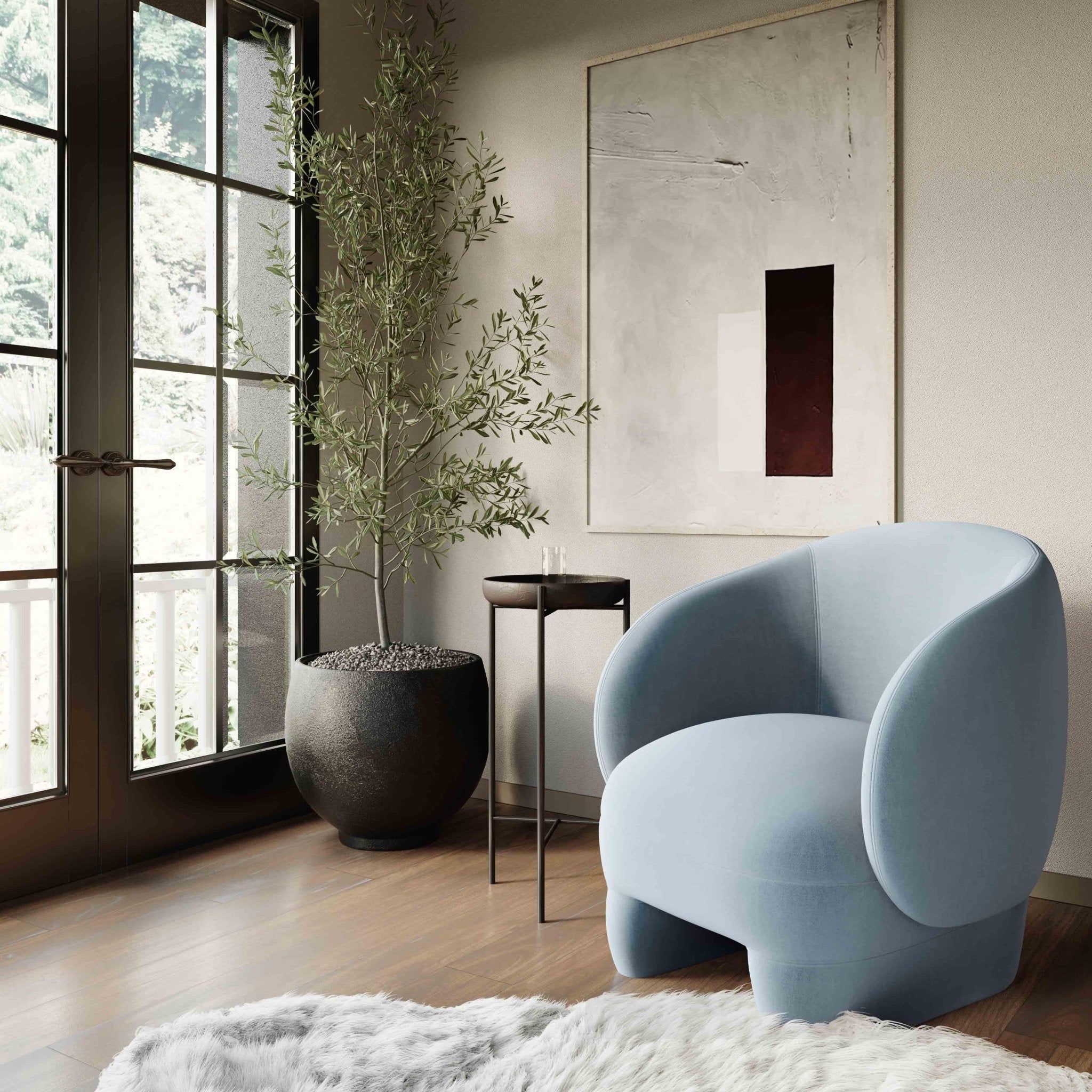 Kiki Blue Stone Velvet Accent Chair Chairs| TOV