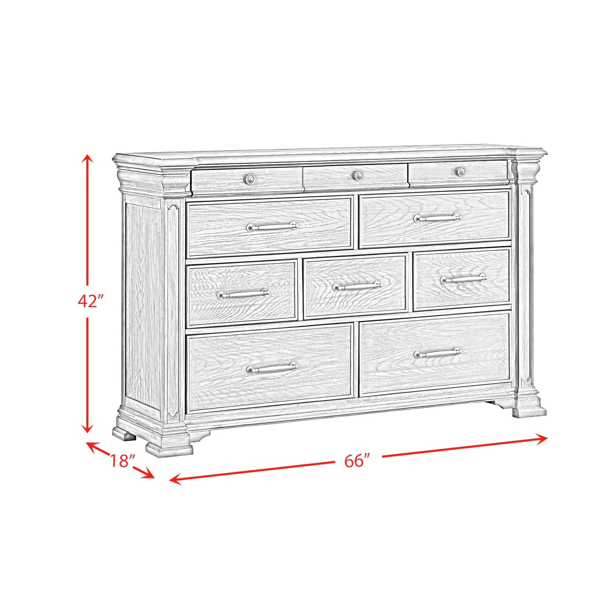 Kings Court 10-Drawer Dresser in Grey Dressers| ROOTS FURNITURE