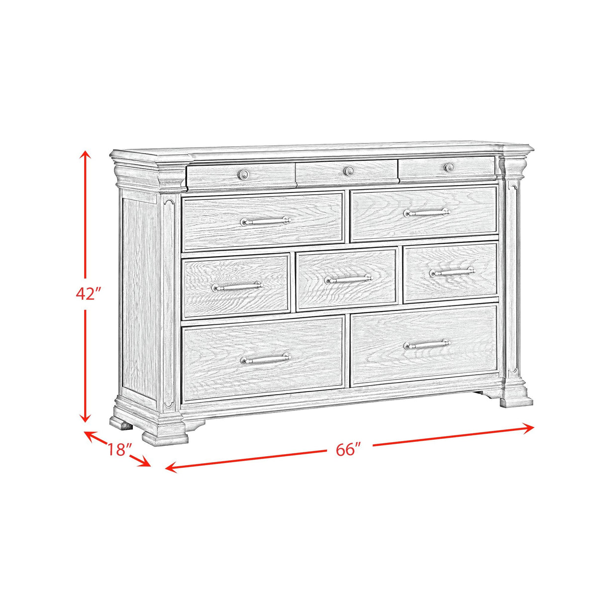 Kings Court 10-Drawer Dresser in Grey Dressers| ROOTS FURNITURE