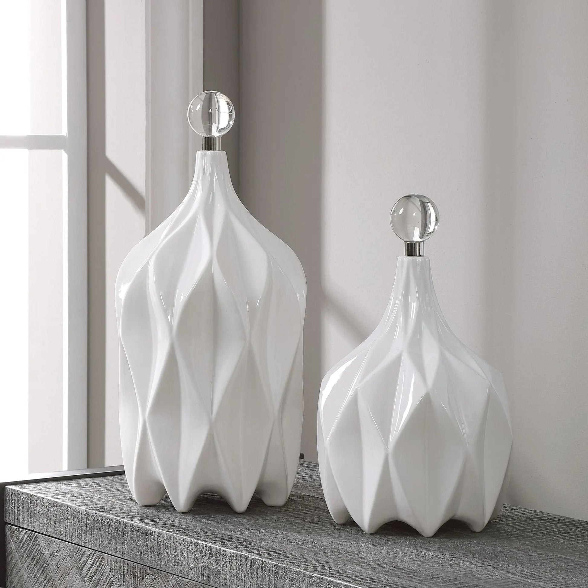 Klara White Bottles, S/2 Vases and Jars| Uttermost