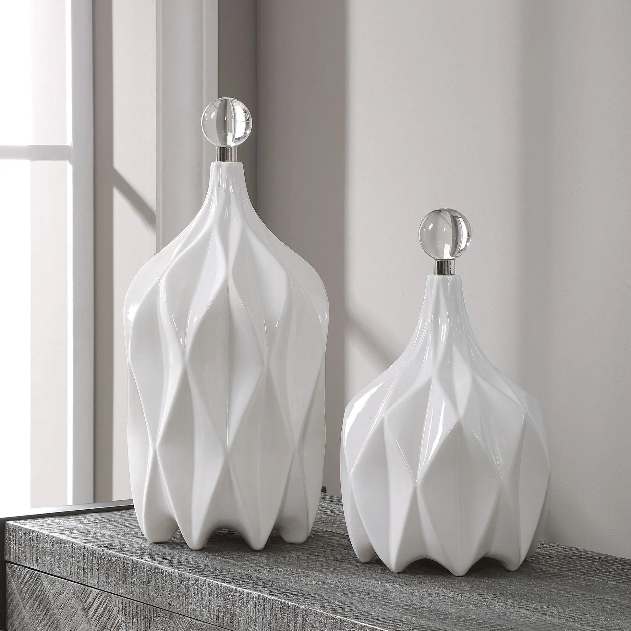 Klara White Bottles, S/2 Vases and Jars| Uttermost