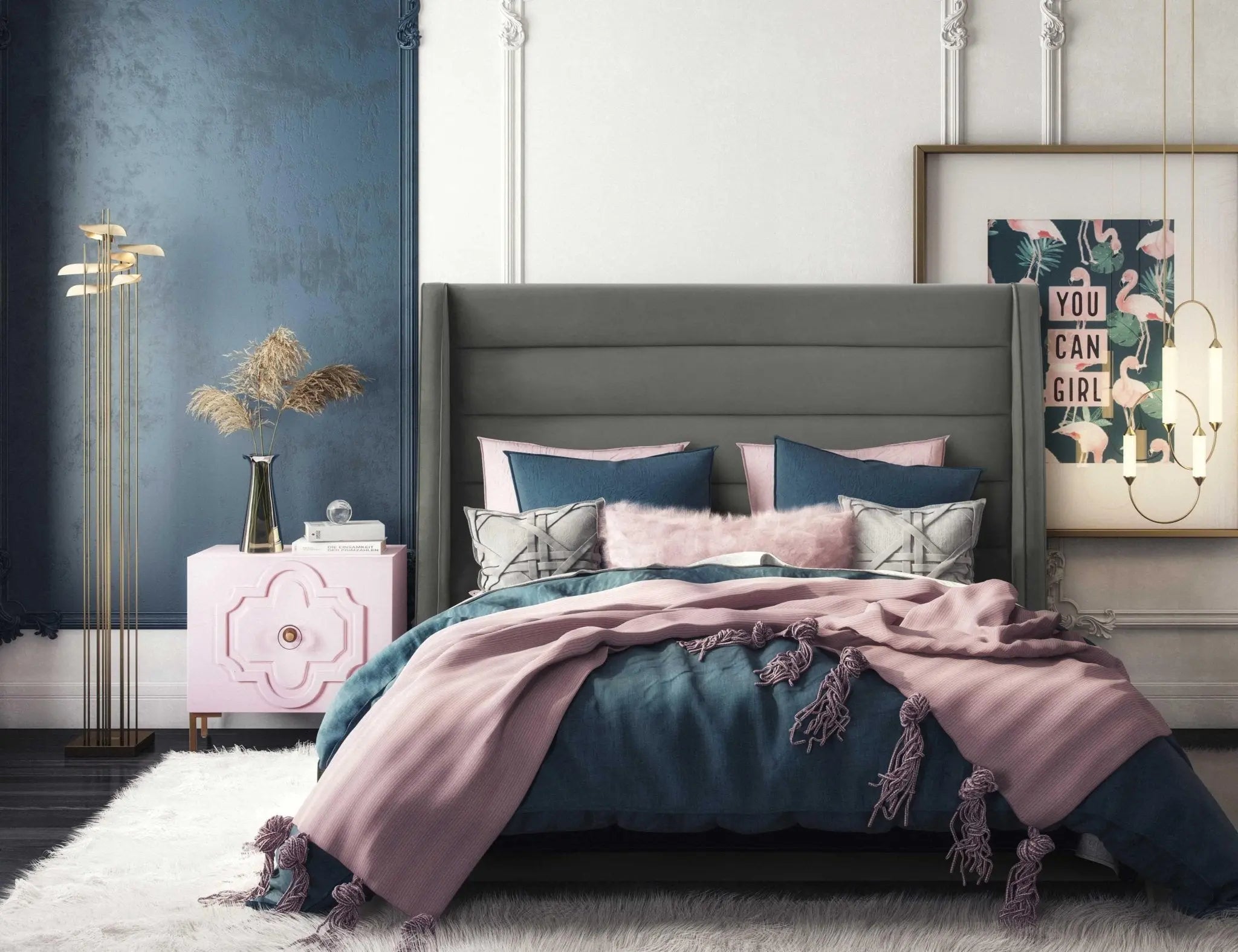 Koah Grey Velvet Bed in King Beds| TOV