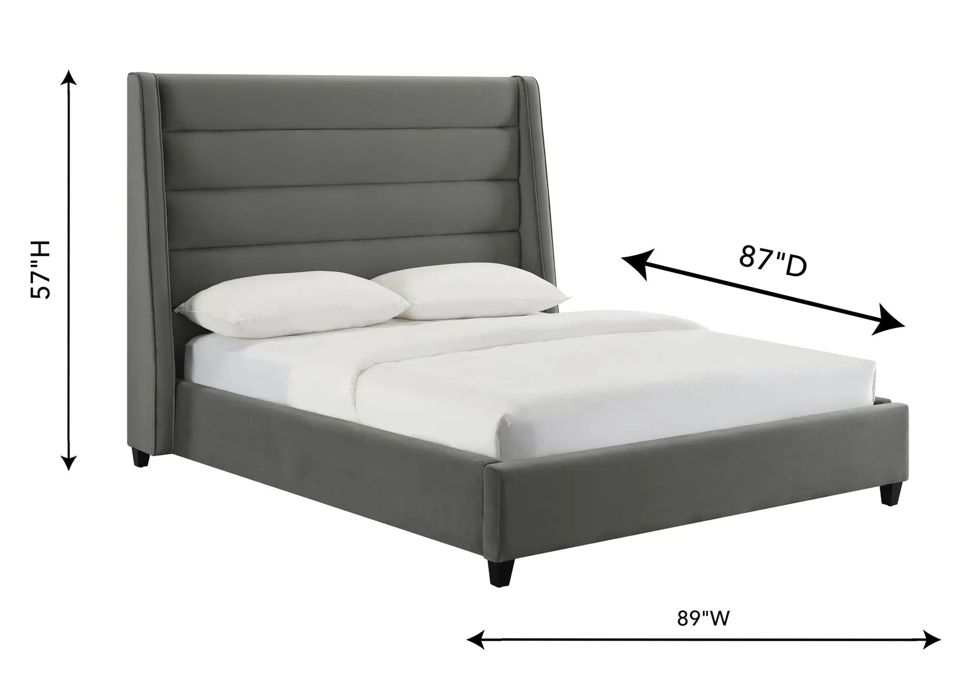 Koah Grey Velvet Bed in King Beds| TOV