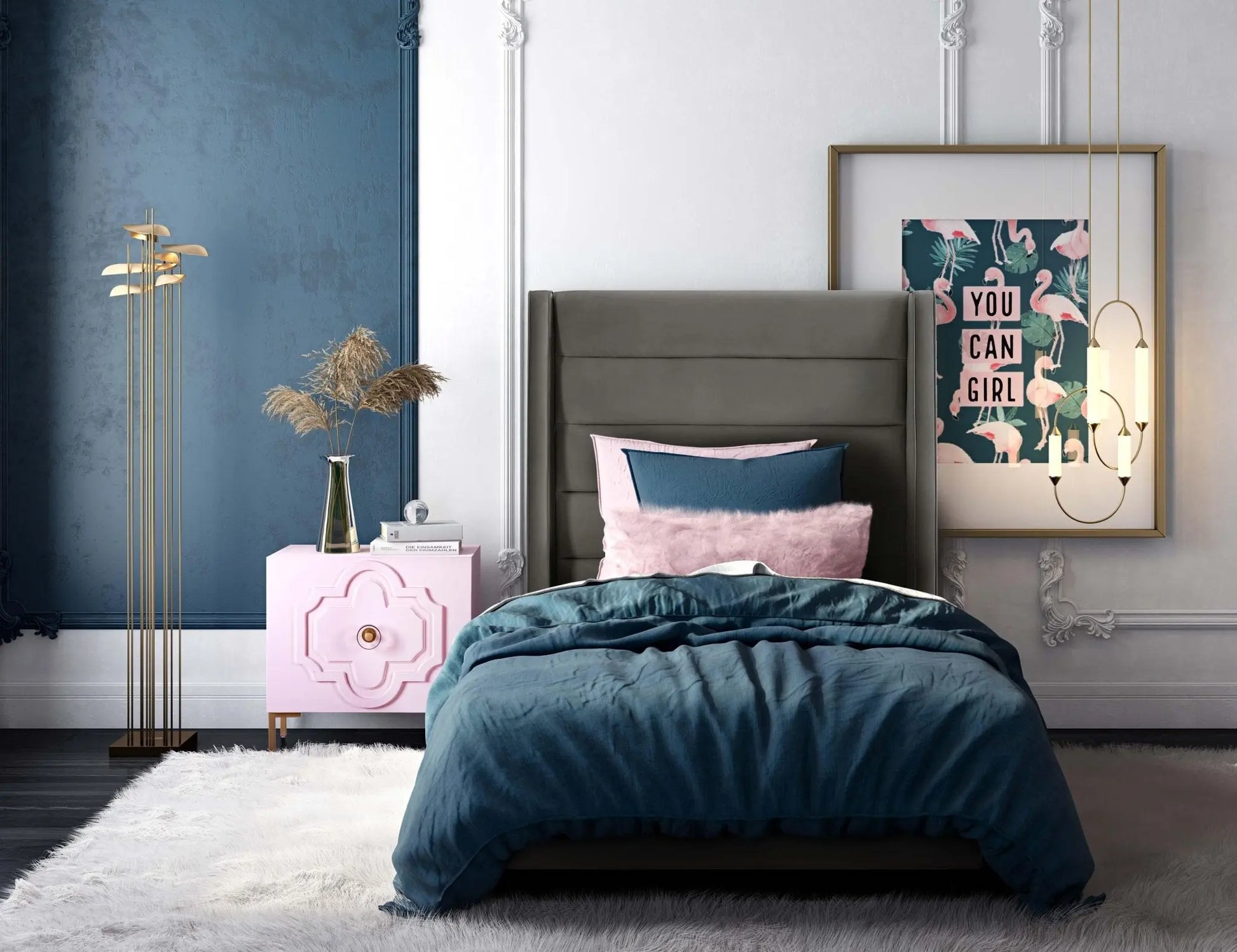 Koah Grey Velvet Bed in Twin Beds| TOV