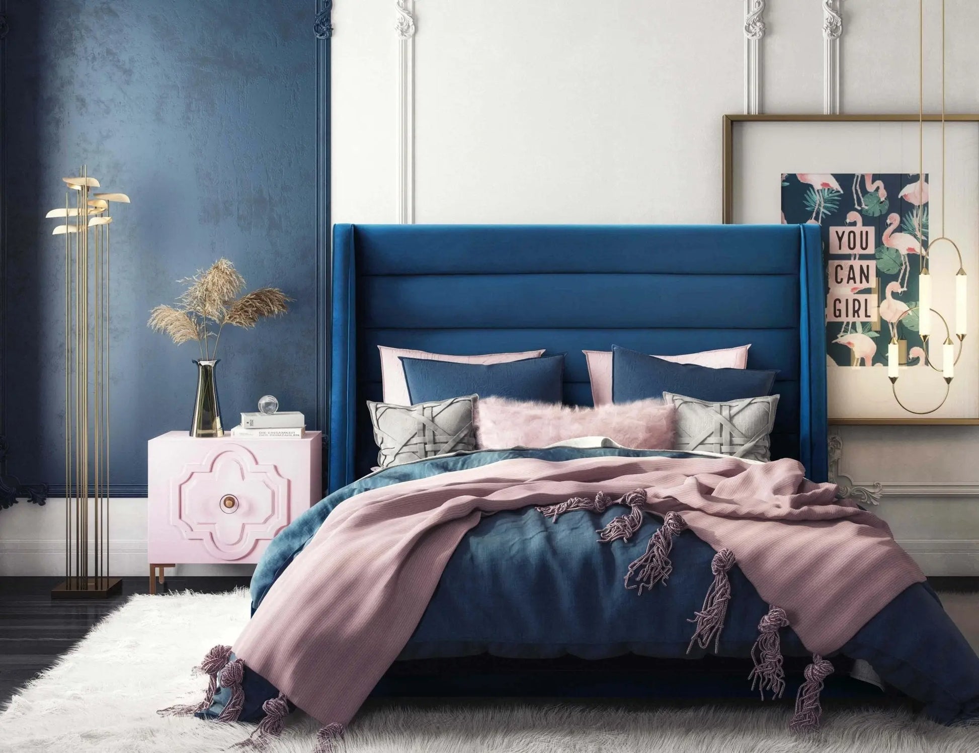 Koah Navy Velvet Bed in Queen Beds| TOV