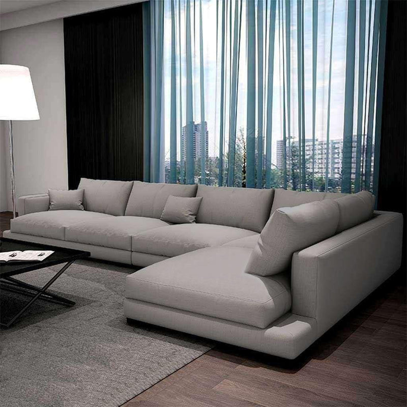 L - Shape Sofa - Linen and Swedish Wood - 320x200x90x75 cm - Light Beige - By Alhome - AL - 21 - Al Rugaib Furniture