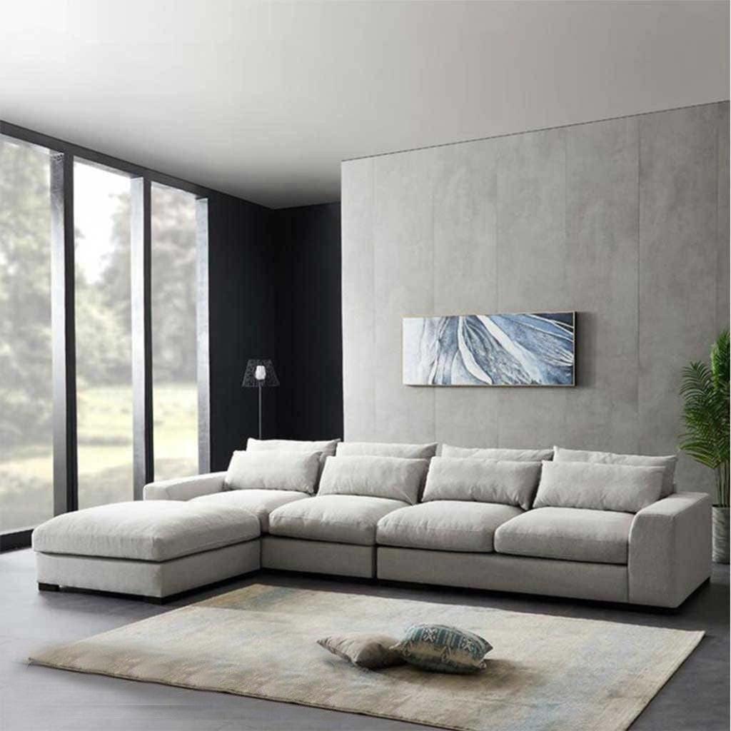 L-Shape Sofas - Linen and Swedish Wood - 80x160x90x300 cm - By Alhome - Beige - AL-7 Sofas & Loveseats| Alhome