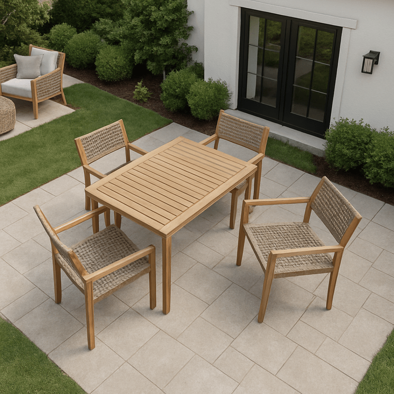 Laguna 5-Piece Wooden Outdoor Dining Set – Table and Four Chairs with Natural Elegant Design Outdoor Set| Otath