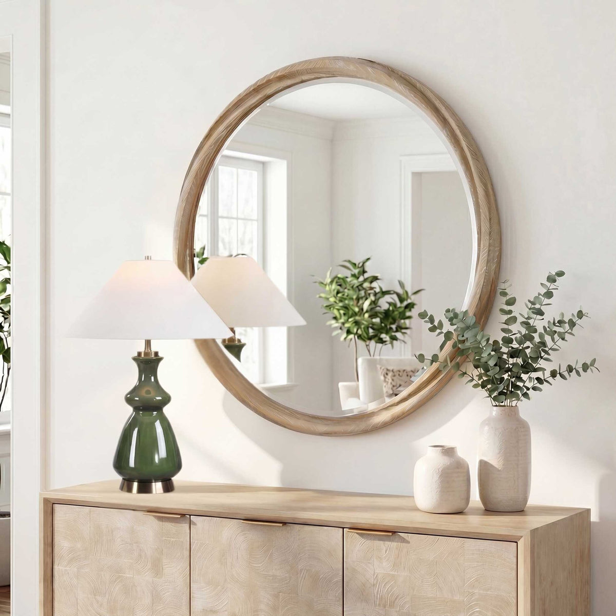 Landry Round Light Wood Mirror Mirrors| Uttermost