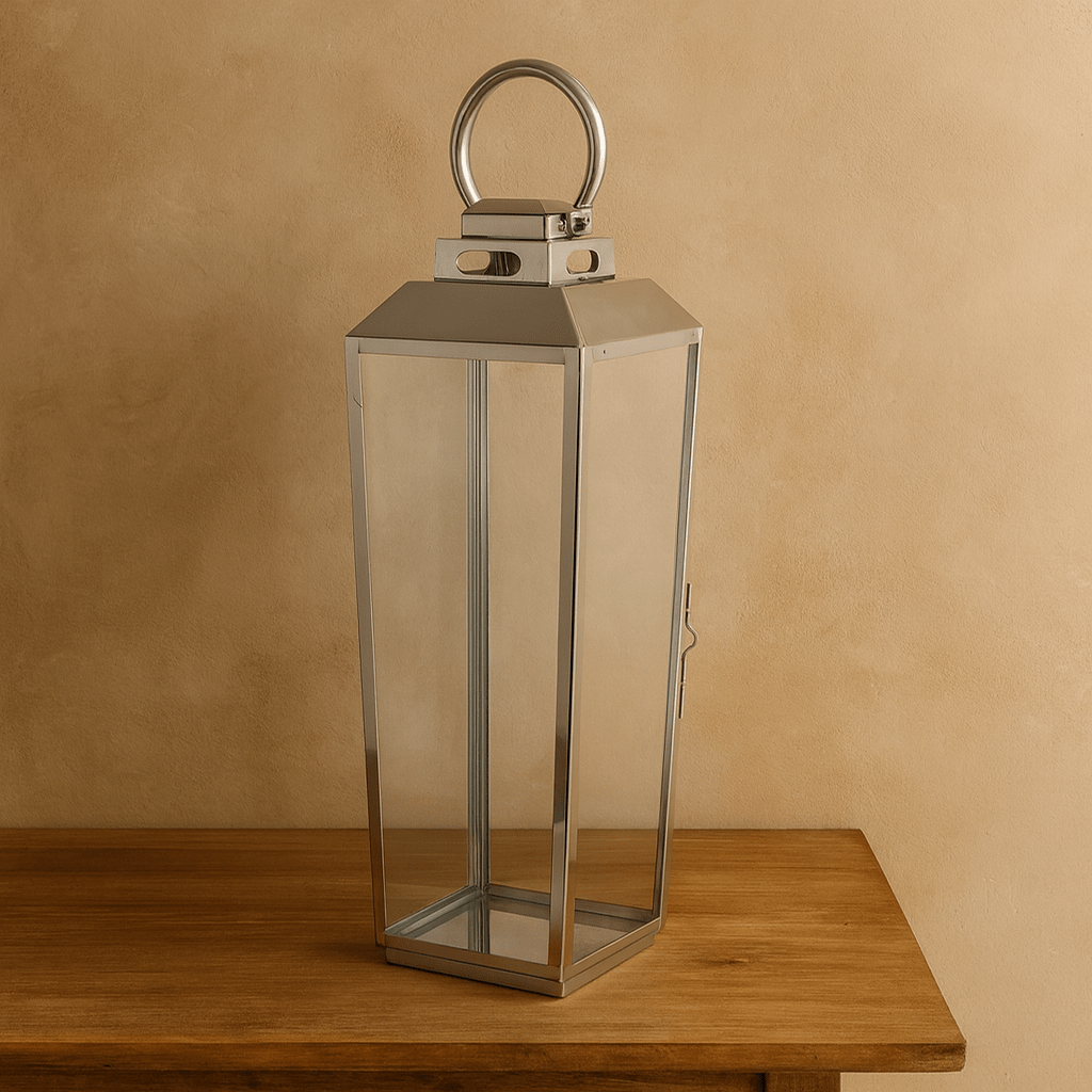 LANTERN ST.STEEL SILVER  24x24X65.5 CM Lanterns| Alrugaib Furniture X Nice