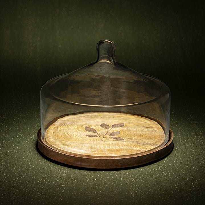 Leaf Glass Cloche With Wooden Base Tray| Roots Furniture