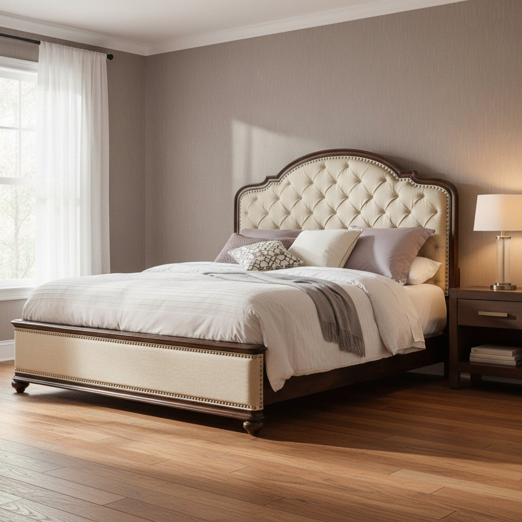 Leesburg California King Upholstered Bed with Wood Rails - Al Rugaib ...
