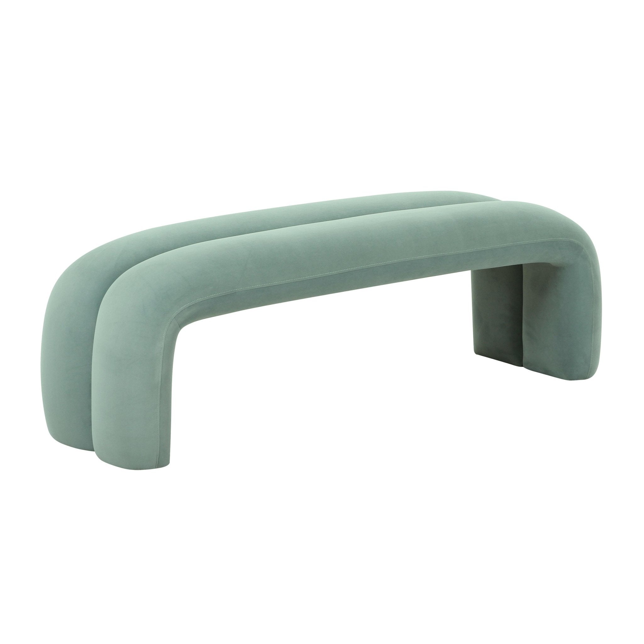 Leigh Green Velvet Channeled Bench Benches| TOV