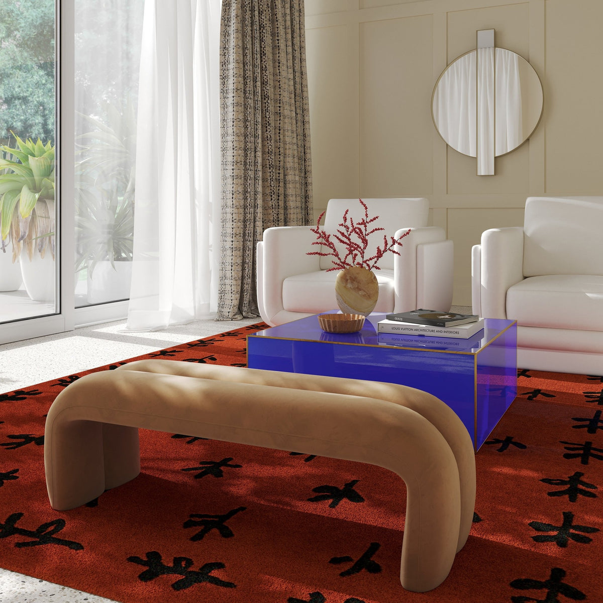 Leigh Taupe Velvet Channeled Bench Benches| TOV
