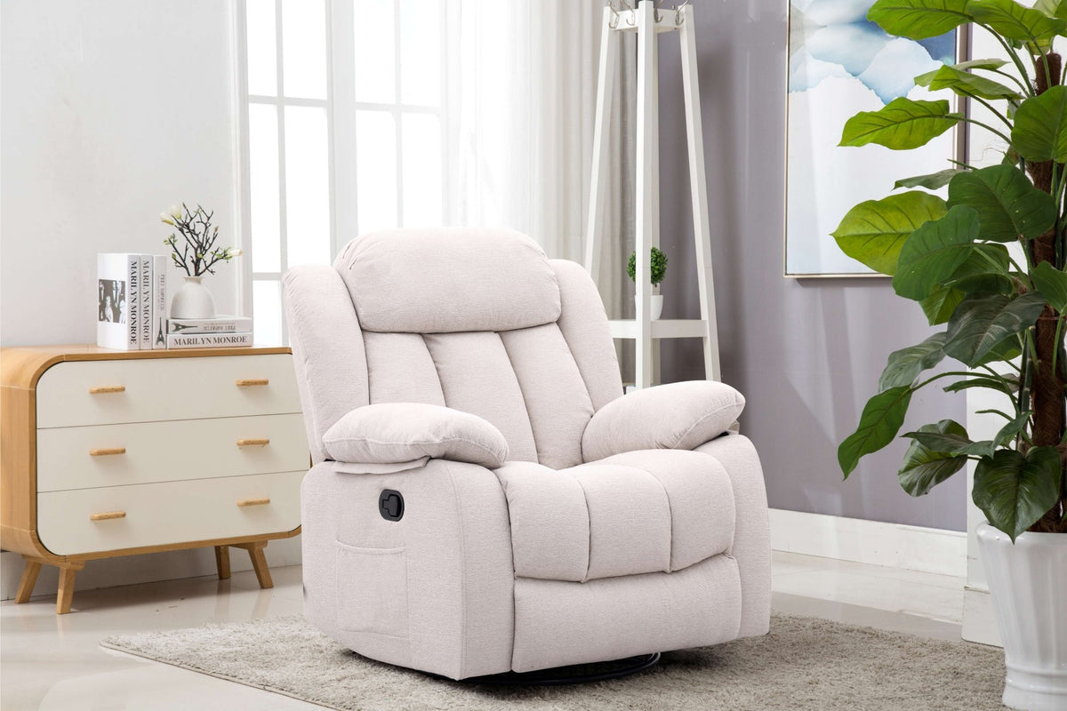 Lena Beige Swivel Recliner with Glider Recliners| Roots Furniture