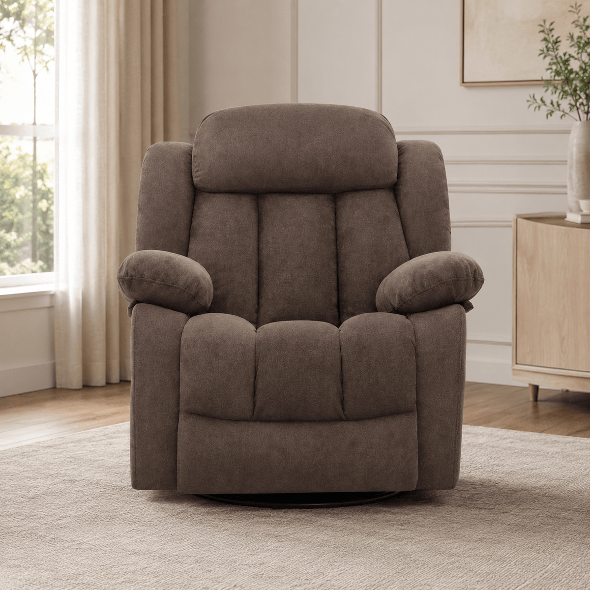 Lena Brown Swivel Recliner with Glider Recliners| Roots Furniture