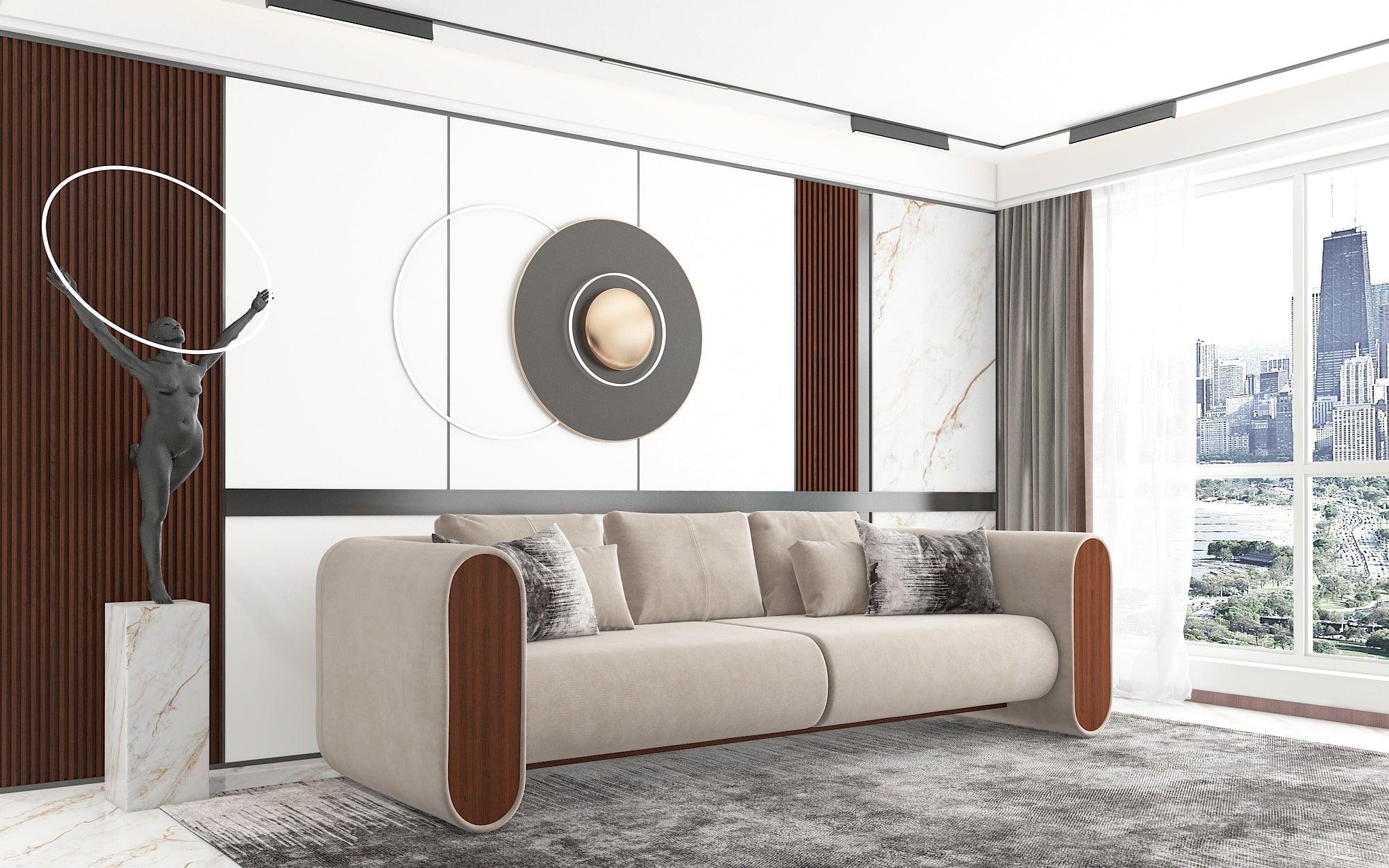 Light beige Chanel fabric sofa 300x90x43 cm Sofas & Loveseats| Oak